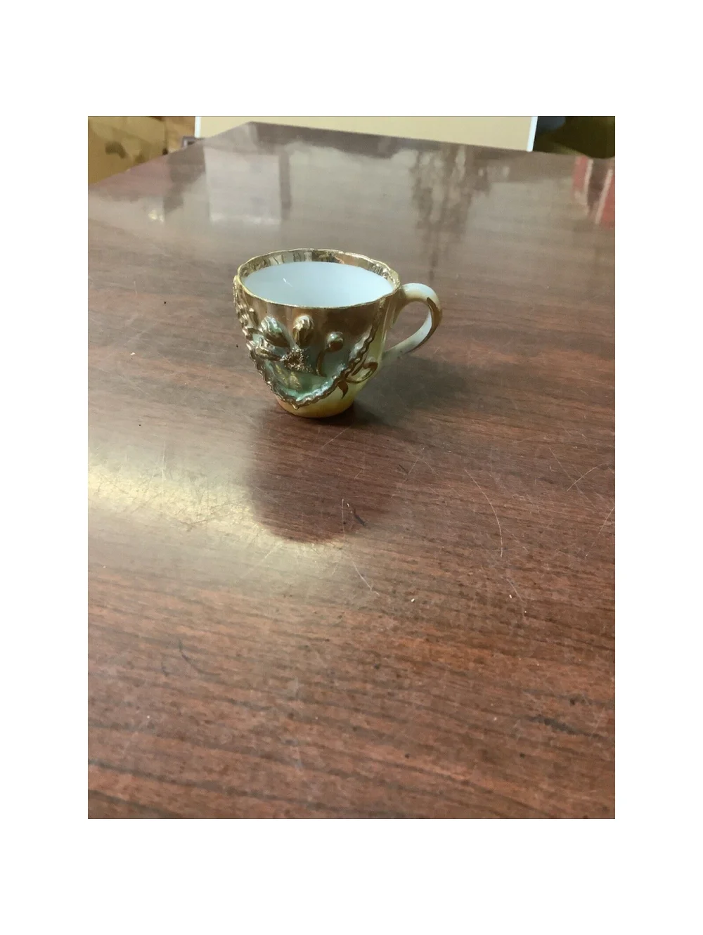 Lusterware & Gold Teacup & Saucer With Delicate Detail Raised